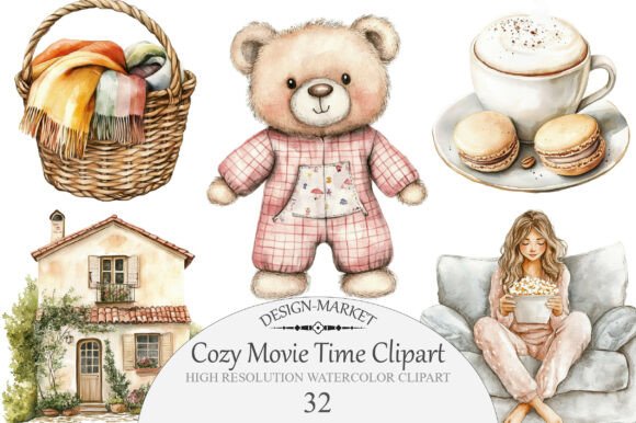Download Watercolor Cozy Movie Time Clipart - Watercolor Collection