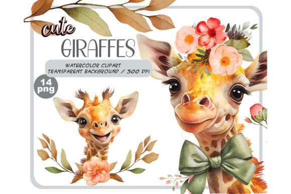 Download Watercolor Cute Baby Giraffes Clipart - Watercolor Collection