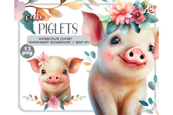 Download Watercolor Cute Baby Piglets Clipart Set - Watercolor Collection