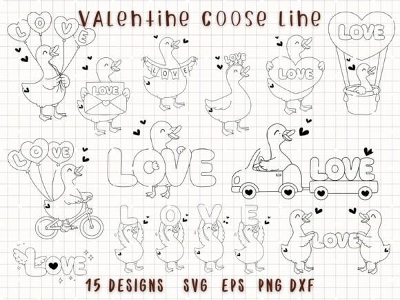 Download Valentine Goose Line SVG Love Animals - Premium Bundle