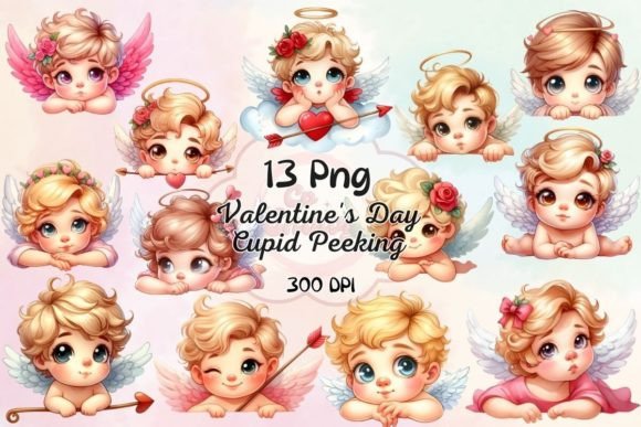 Download Valentine's Day Cupid Peeking Watercolor - Watercolor Collection