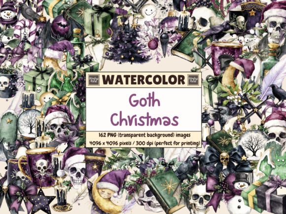 Download Goth Christmas Watercolor Clipart - Watercolor Collection