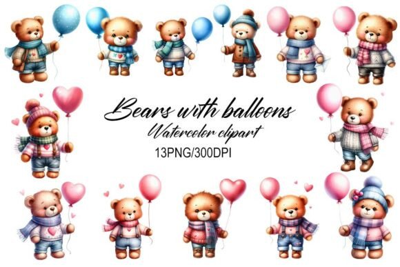 Download Watercolor Valentines Teddy Bear PNG - Watercolor Collection
