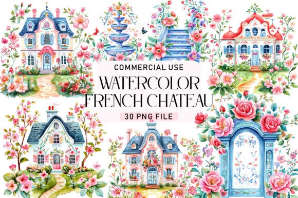 Download French Chateau Watercolor Clipart - Watercolor Collection