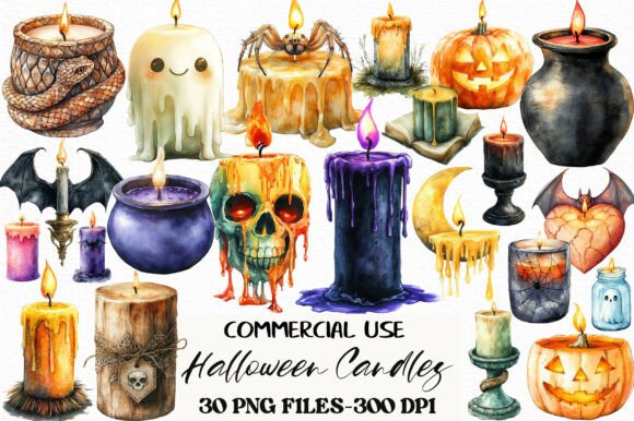 Download Watercolor Halloween Candles Clipart - Watercolor Collection