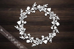 Download Flower Wreath Paper Cut, Monogram Flowers Papercutting Template, Flowers Circle Papercut, Vinyl Template, Rustic - Template Collection
