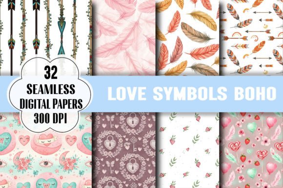 Download Watercolor Love Symbols Boho Pattern - Watercolor Collection