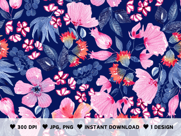 Download Watercolor Floral Pattern Navy and Pink - Watercolor Collection
