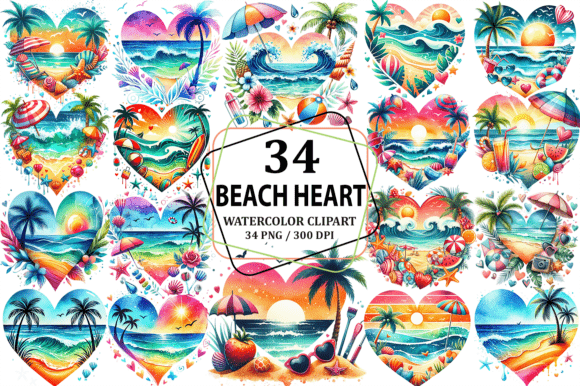 Download Watercolor Beach Heart Clipart Design - Watercolor Collection
