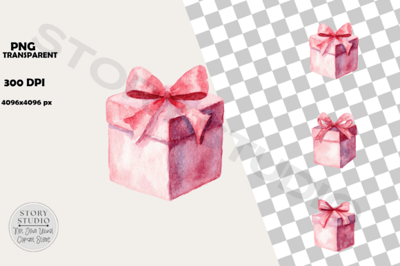 Download Watercolor Pink Gift Box Clipart Set - Watercolor Collection
