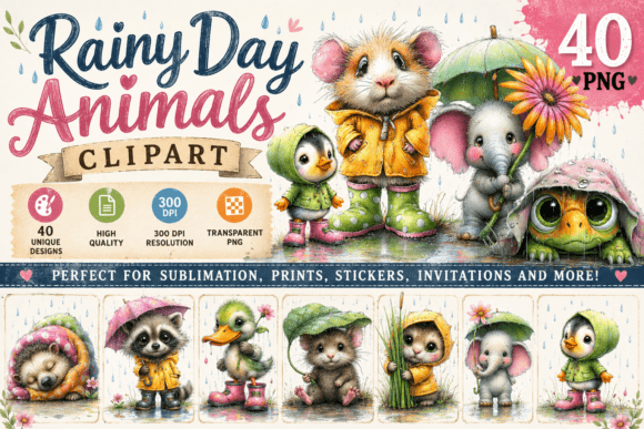 Download Rainy Day Animals Watercolor Clipart - Watercolor Collection