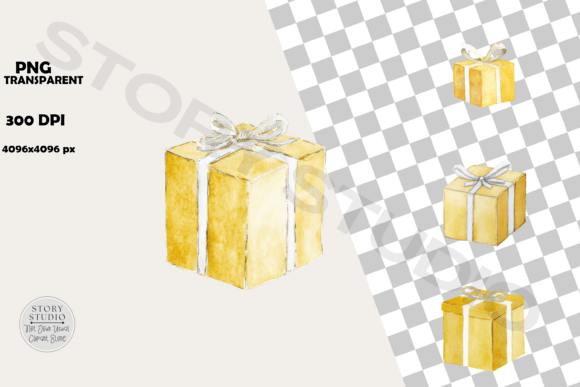 Download Watercolor Golden Gift Box Clipart - Watercolor Collection