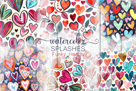 Download Funky Watercolor Heart Splashes Set 3 - Watercolor Collection