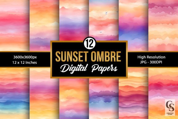 Download Summer Watercolor Sunset Ombre Patterns - Watercolor Collection