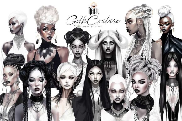 Download Goth Couture Girls Watercolor Clipart - Watercolor Collection