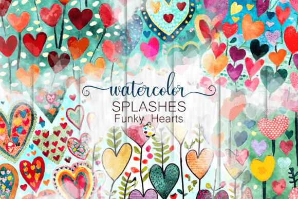 Download Watercolor Funky Heart Splashes Set 1 - Watercolor Collection