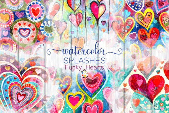 Download Funky Watercolor Heart Splashes Set 2 - Watercolor Collection